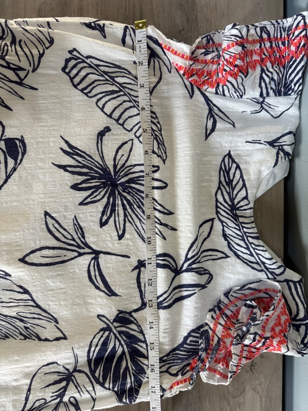 T H M L white navy print shift dress contrasting embroidered flutter sleeves - Picture 9 of 12